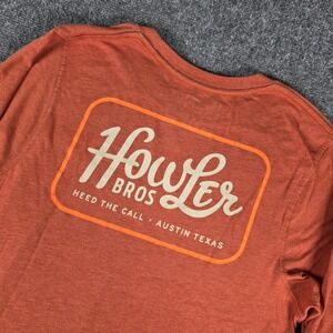 Howler Bros Graphic‎ T-Shirt Mens Medium Orange Long Sleeve Heed The Call Logo